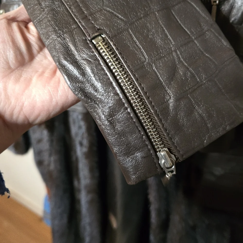 Women's Brown Leather Jacket Silk Lined Small